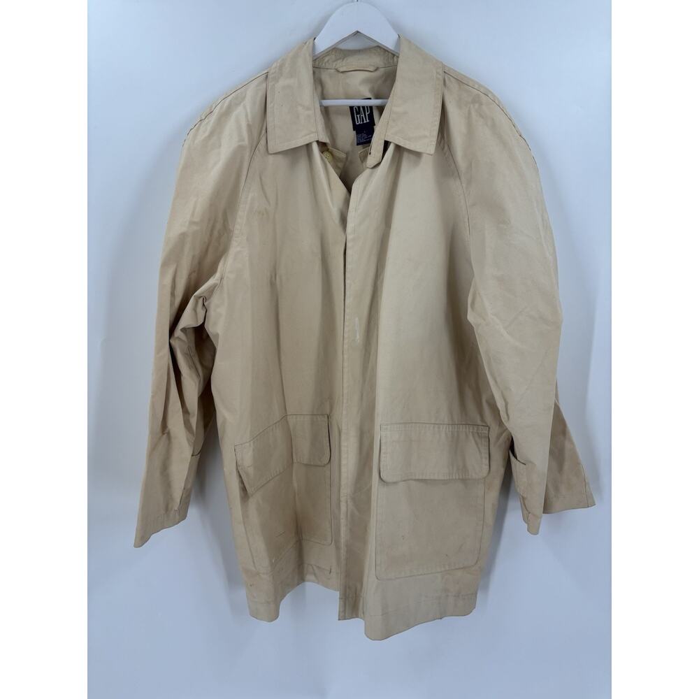Vintage Gap Jacket Mens Large Beige Khaki Utility Work Button Pockets Cotton